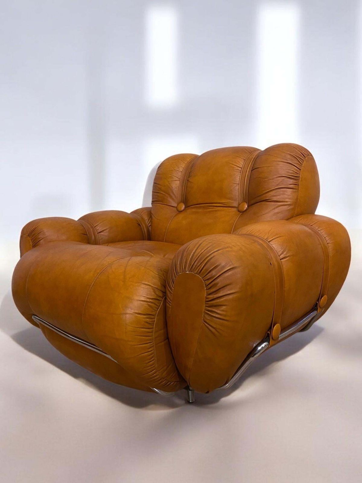Italian Mid Century Natural Leather Space Age Armchairs, 1970s photo for sale