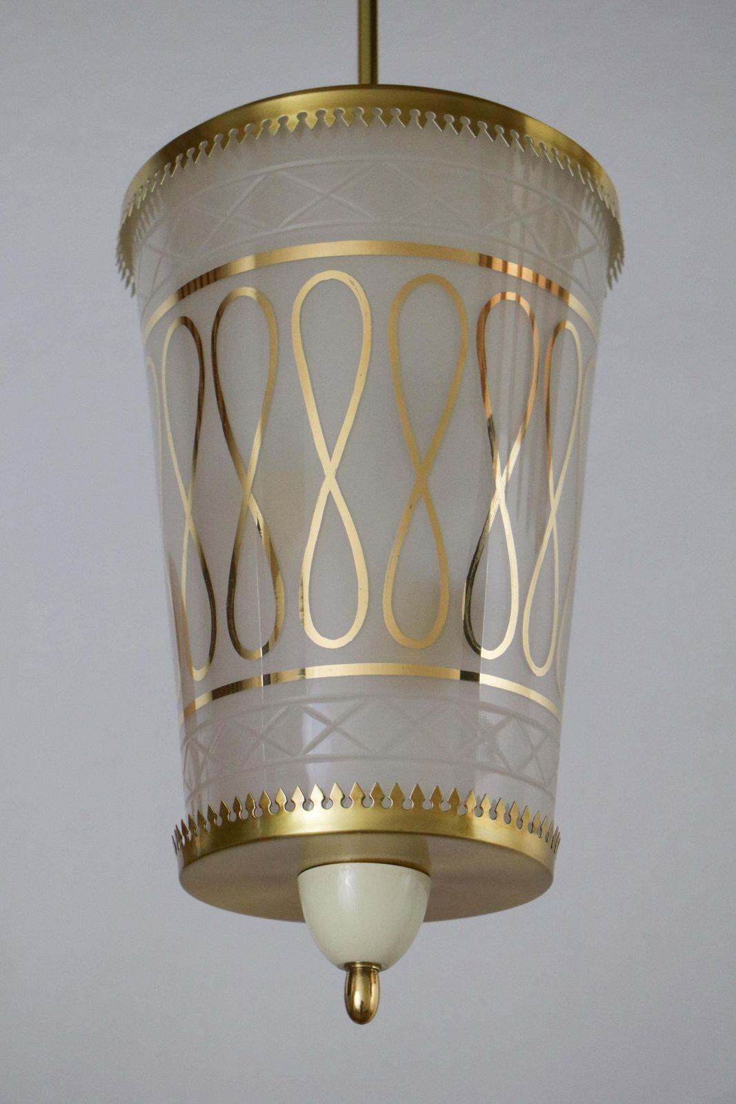 Italian Mid Century Suspension Lamp  In The Manner Of Fontana Arte, 1940s photo Lighting