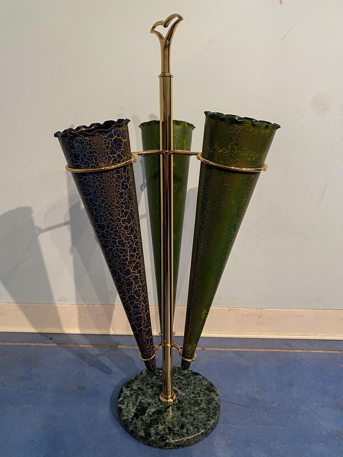 Italian Mid Century Green Color Umbrella Stands "Cracked Effect", 1950s photo vinterior
