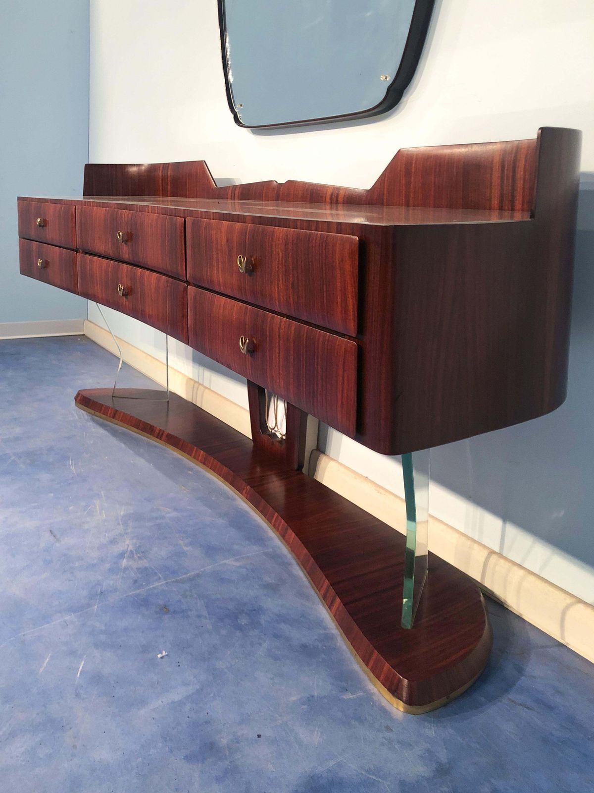photo for sale Italian Mid Century Sideboard Dresser With Mirror By Vittorio Dassi, 1950s