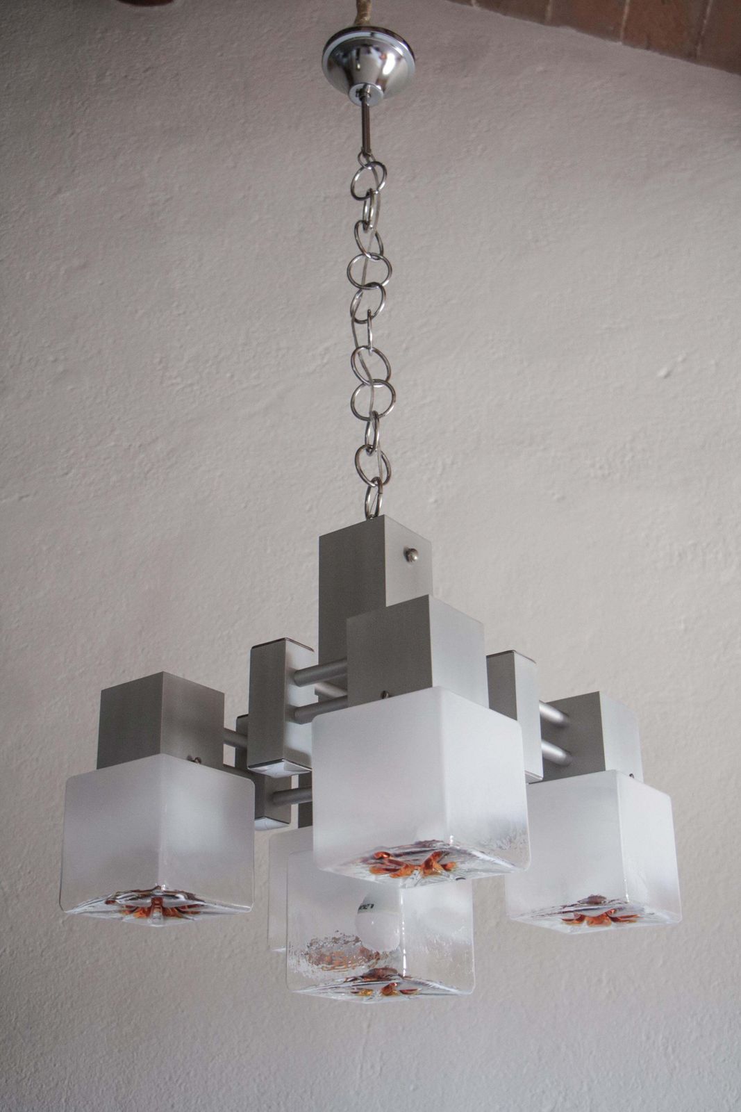 Italian Space Age Cubic Chandelier By Gaetano Sciolari For Mazzega, 1970s photo for sale
