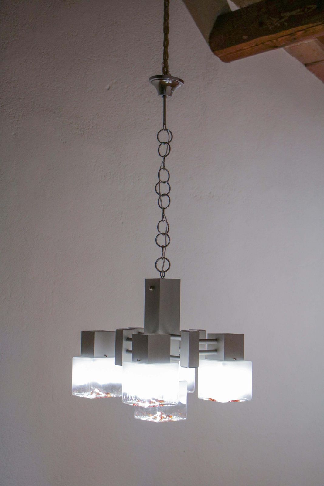 Lighting Italian Space Age Cubic Chandelier By Gaetano Sciolari For Mazzega, 1970s photo