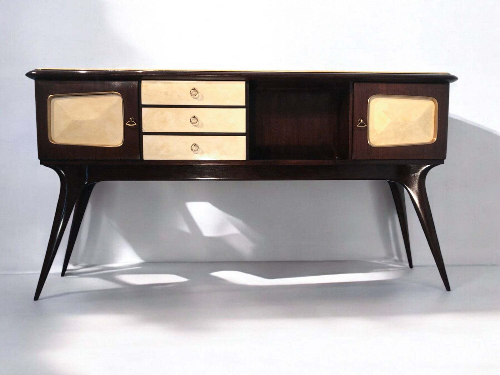 Italian Mid Century Center Parchment Bar Sideboard Attributed To Ulrich , 1950s