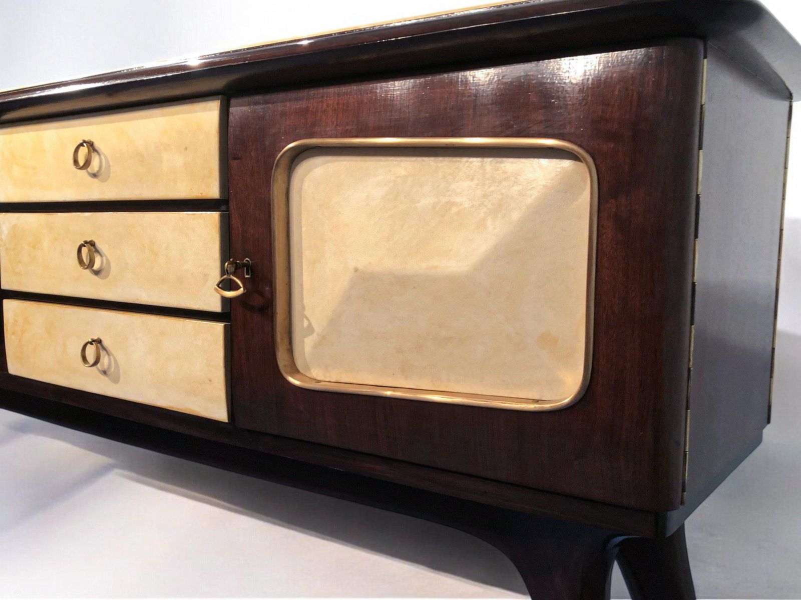 Italian Mid Century Center Parchment Bar Sideboard Attributed To Ulrich , 1950s photo for sale