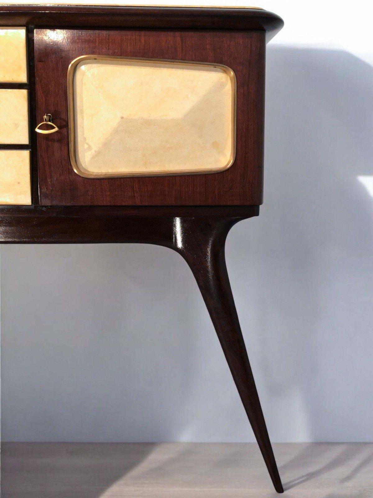 Italian Mid Century Center Parchment Bar Sideboard Attributed To Ulrich , 1950s photo vintage