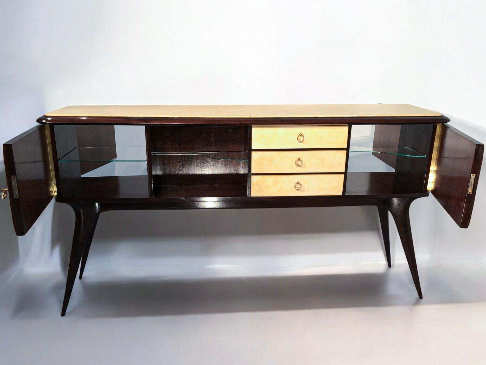 Furniture Italian Mid Century Center Parchment Bar Sideboard Attributed To Ulrich , 1950s photo