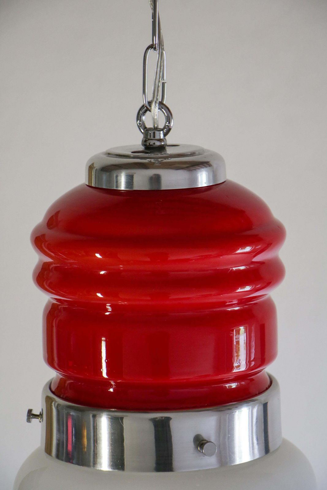 Italian Space Age Pendant Ceiling Lamp Red Color Murano Glass By Mazzega, 1970s photo 563.0
