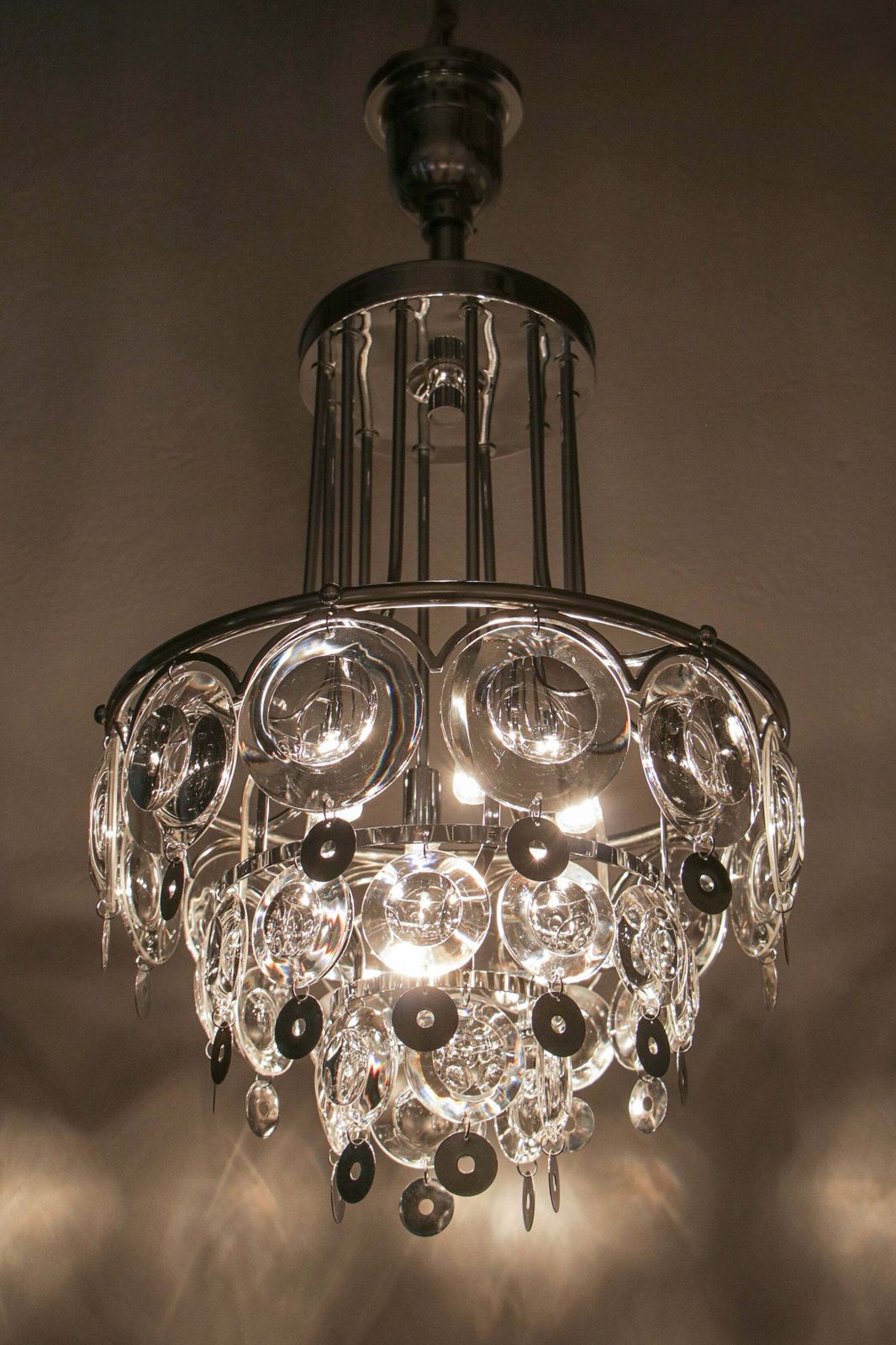 Italian Chromed Chandelier Attributed To Oscar Torlasco, 1970s