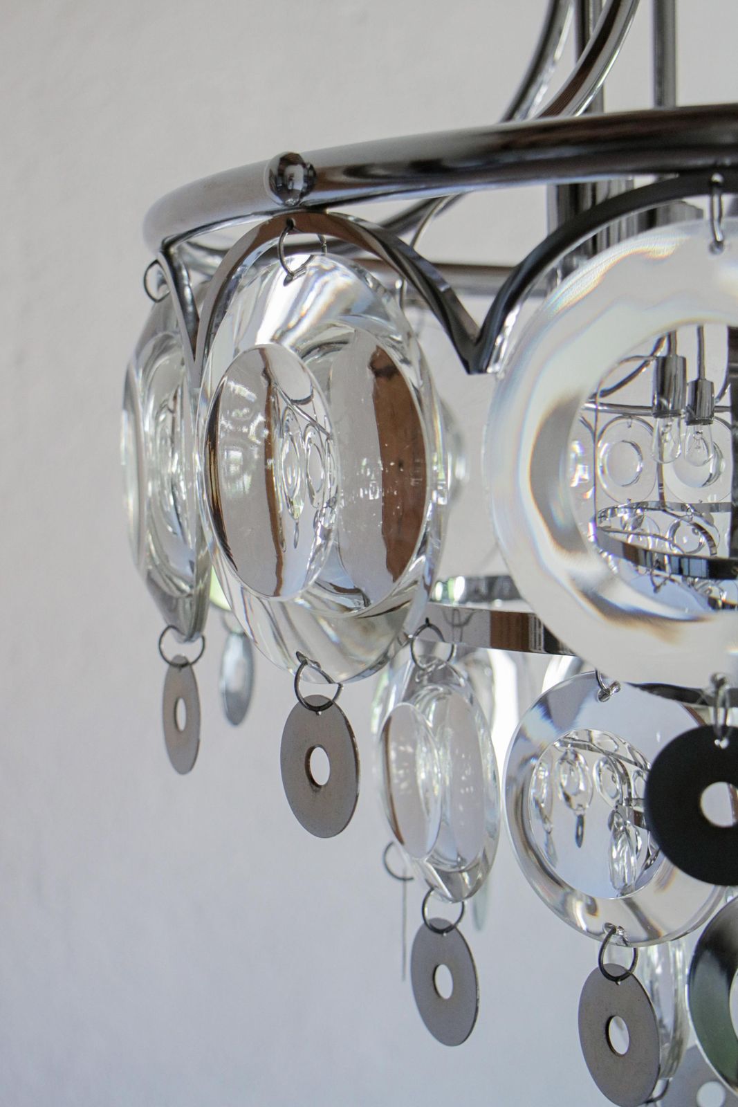 Italian Chromed Chandelier Attributed To Oscar Torlasco, 1970s photo vinterior
