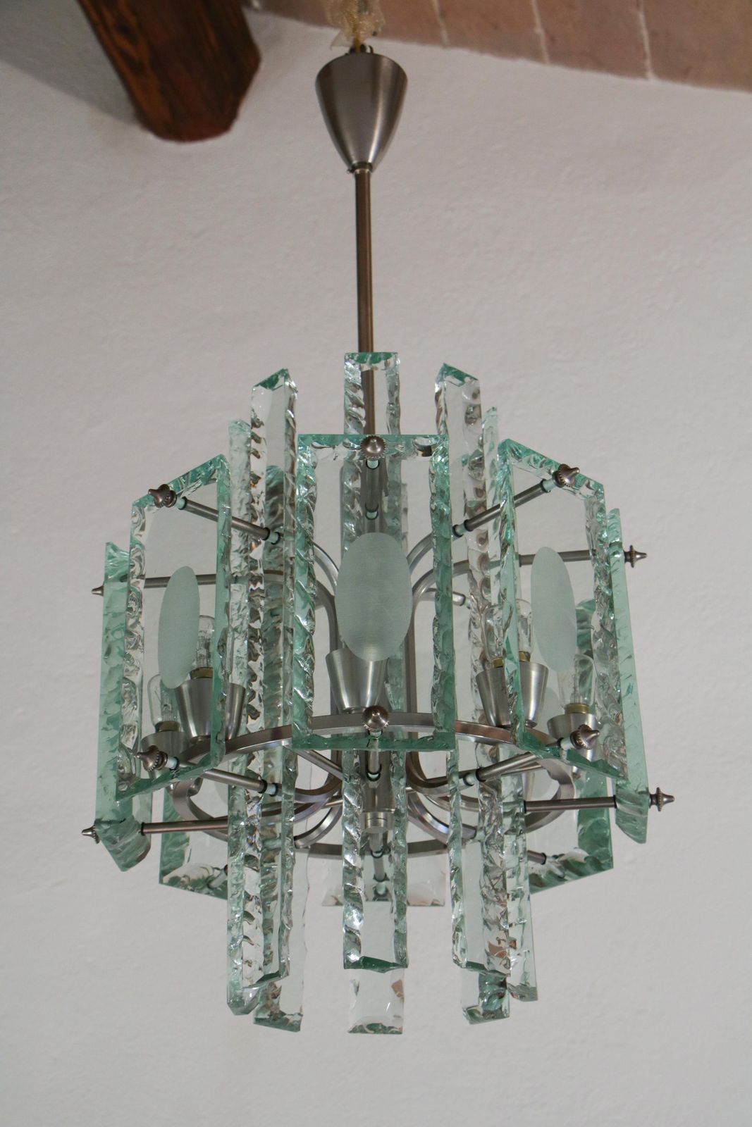 Italian Mid Century  Chandelier Attributed To Fontana Arte  , 1950s photo vinterior