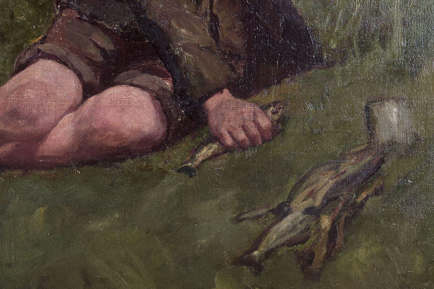 John Yeend King, Well Listed British Painter. Oil On Canvas. Two Boys Fishing. photo 2365.0
