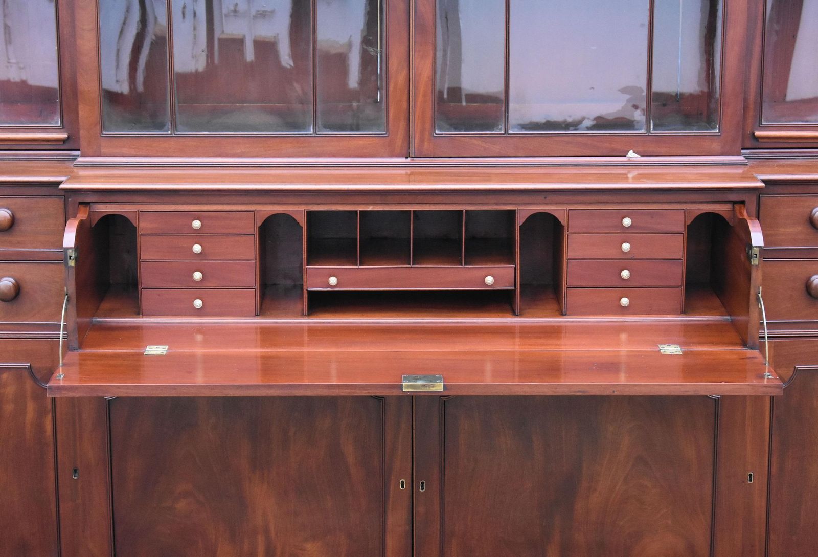 Furniture English George III Mahogany Secretaire Breakfront Bookcase photo
