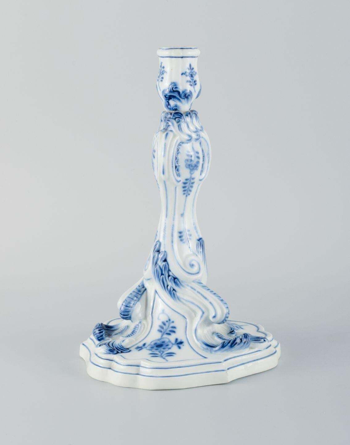 Meissen, Germany. Pair Of Large Antique Blue Onion Pattern Candlesticks. 19th C. photo for sale