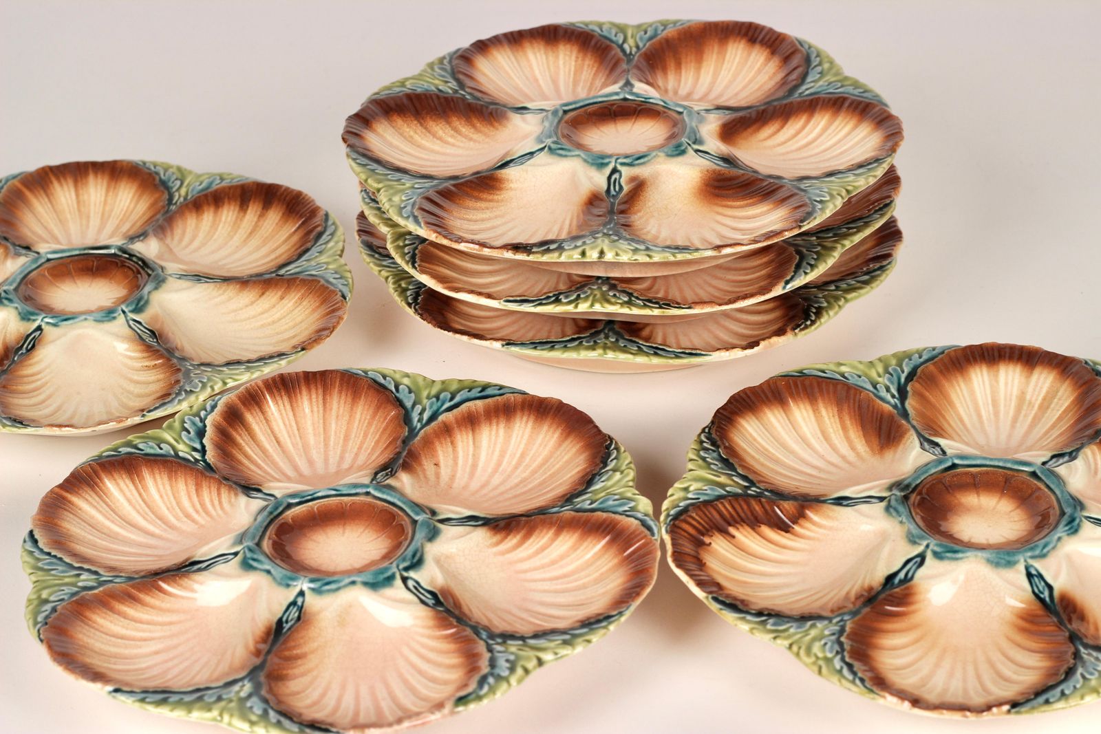 19th Century Sarreguemines Majolica Seaweed And Shell Barbotine Oyster Plate photo Home Decor