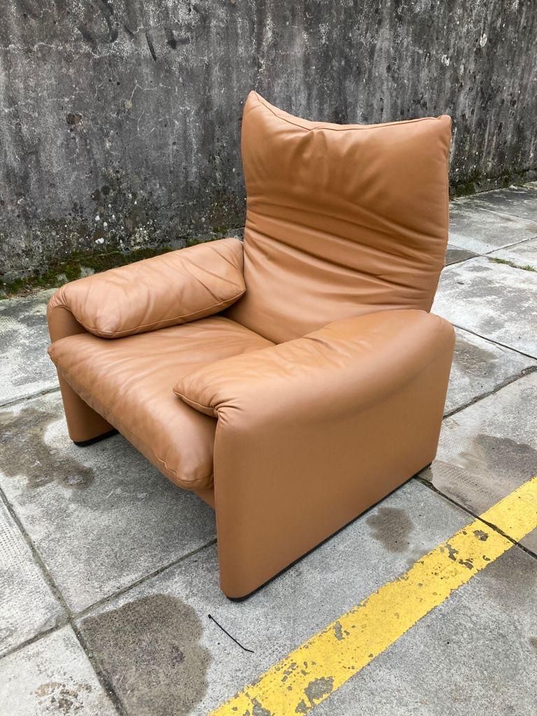 Cognac Leather Maralunga Armchair By Magistretti For Cassina, Italy Ca. 1970s photo for sale