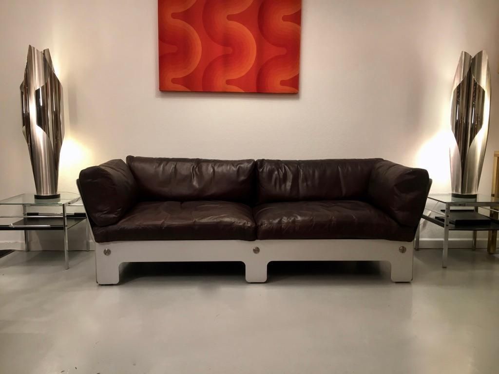 Sigurd Ressell Vintage Leather And Anodised Aluminum Sofa For Vatne Mobler 1968 photo Furniture
