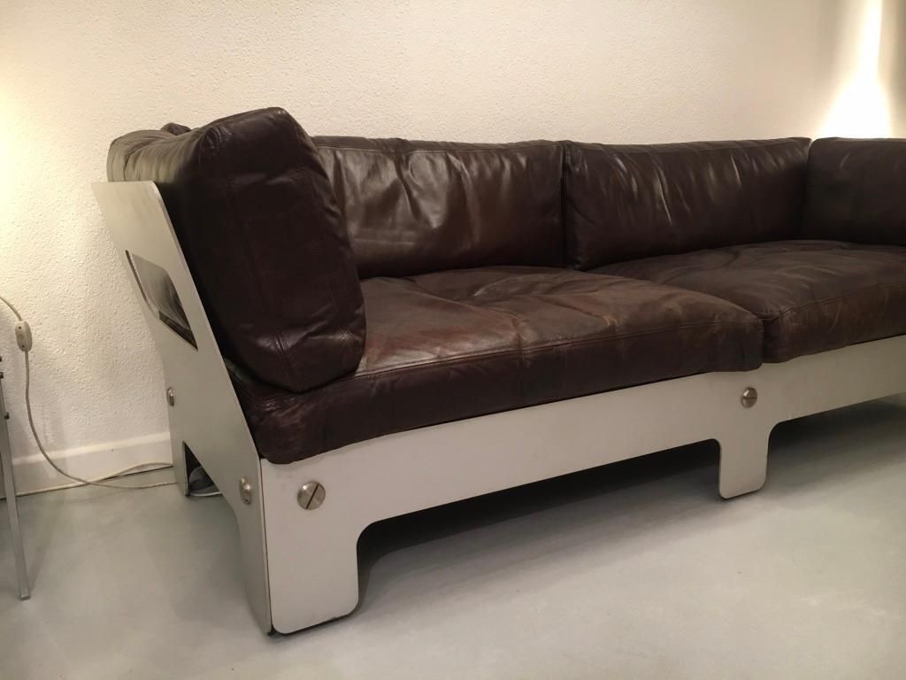 Sigurd Ressell Vintage Leather And Anodised Aluminum Sofa For Vatne Mobler 1968 photo 6400.0