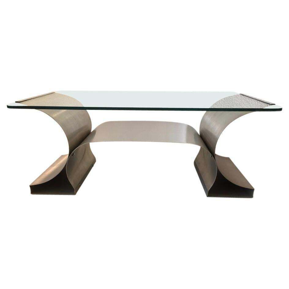 Stainless Steel Coffee Table By François Monnet Produced By Kappa, France 1970's