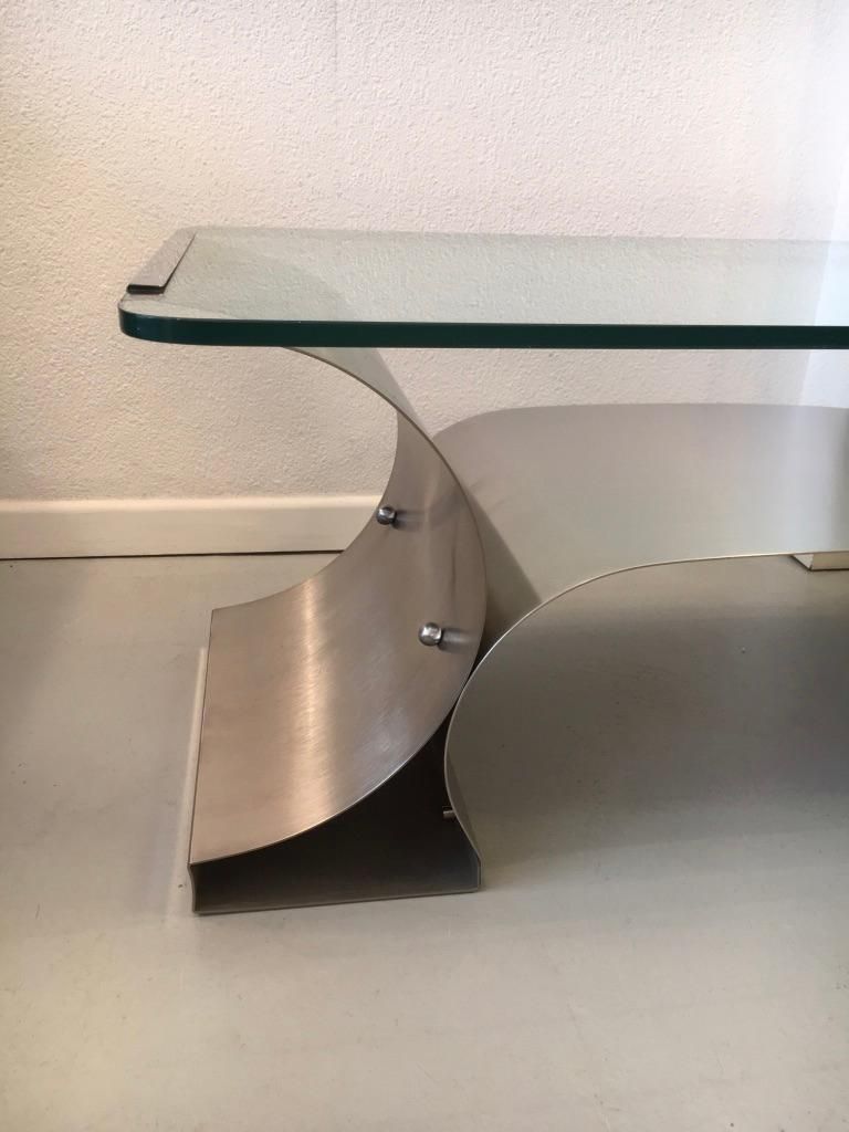 Stainless Steel Coffee Table By François Monnet Produced By Kappa, France 1970's photo for sale