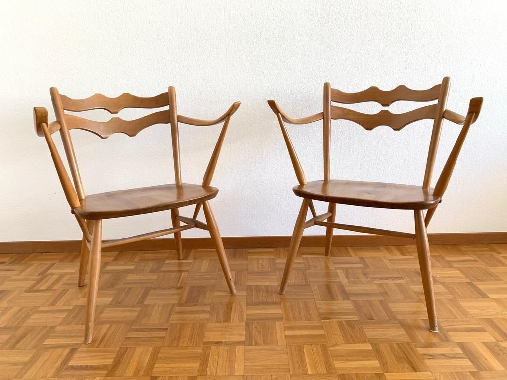 Elegant Pair Of Elm And Beech Easy Chairs By Ercol, Uk, 1950s. Model 493. photo furniture