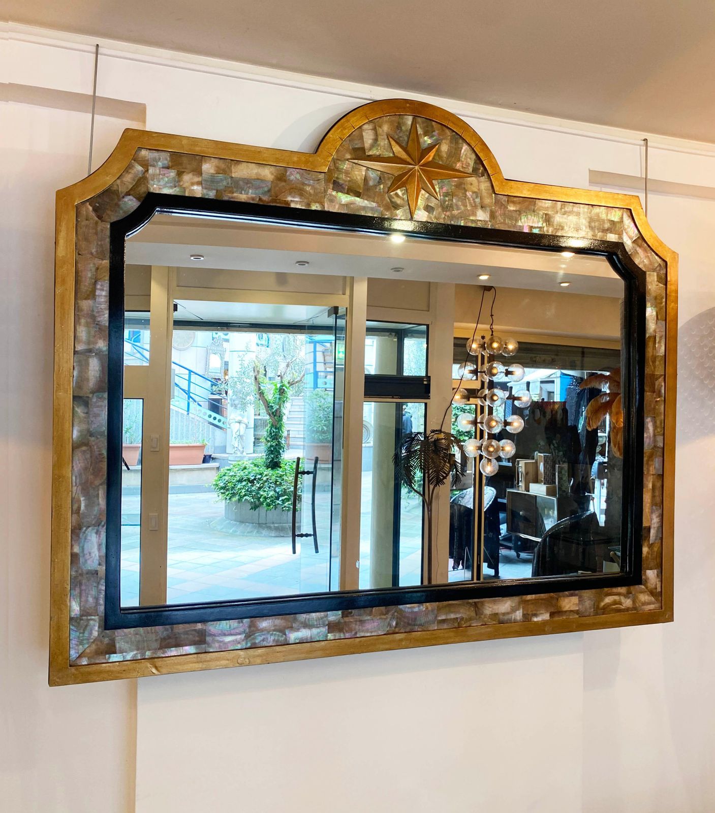 Sublime Mirror Tahitian Mother Of Pearl, Gilded Wood And Glass 1940 photo vintage