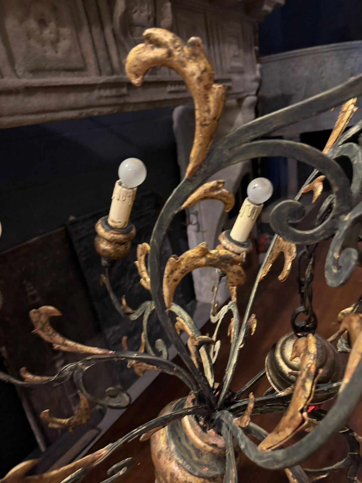Ceiling Chandelier In Sheet Metal And Gilded Wood, Italy photo furniture
