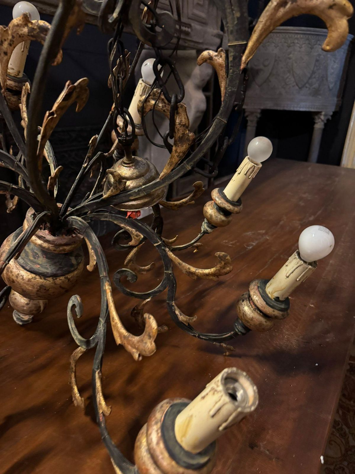 Ceiling Chandelier In Sheet Metal And Gilded Wood, Italy photo for sale