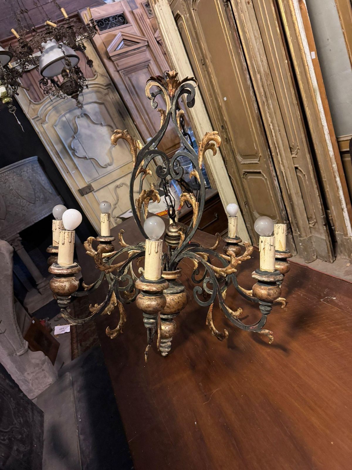 Ceiling Chandelier In Sheet Metal And Gilded Wood, Italy photo buy