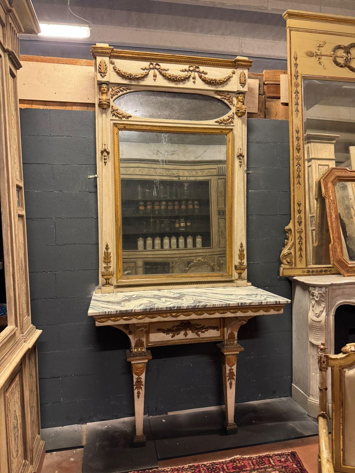 Console Table With Mirror In Neoclassical Style, Lacquered And Gilded, Italy photo furniture