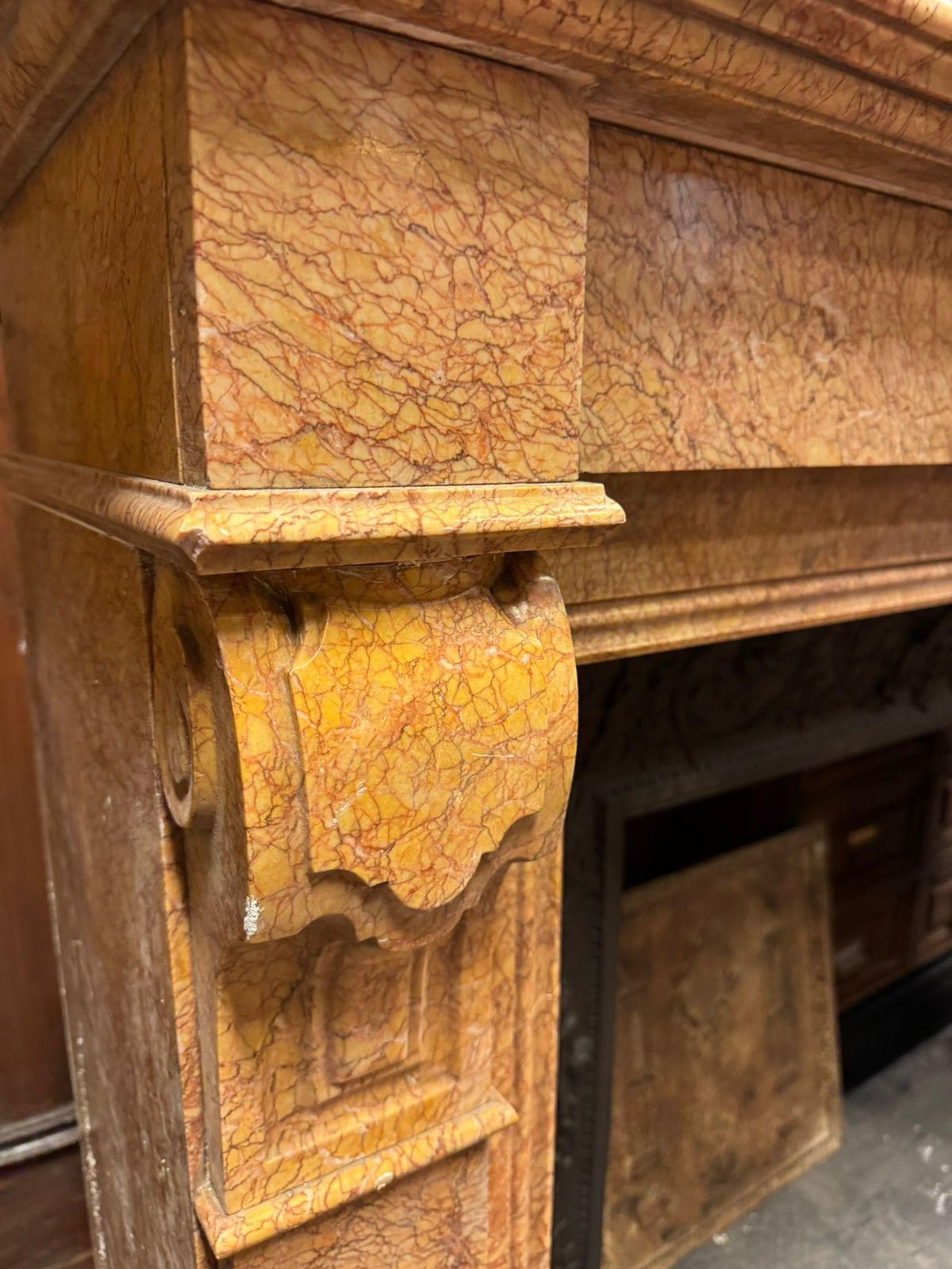 Classical Siena Yellow Marble Fireplace Mantle, Italy photo vinterior