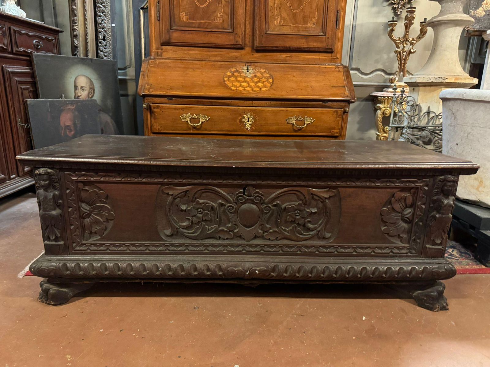 879 / 5.000 Elegant And Imposing Carved Chest, Made Of Solid Dark Walnut, Italy photo Furniture