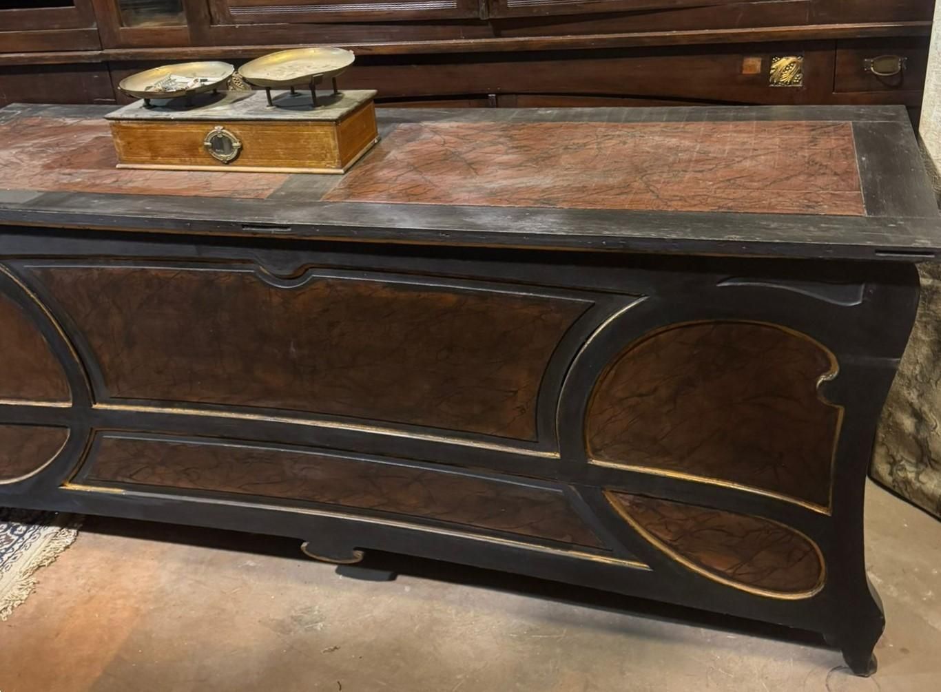 Art Nouveau Shop Counter In Lacquered Wood With A Faux Marble Effect, Italy photo for sale