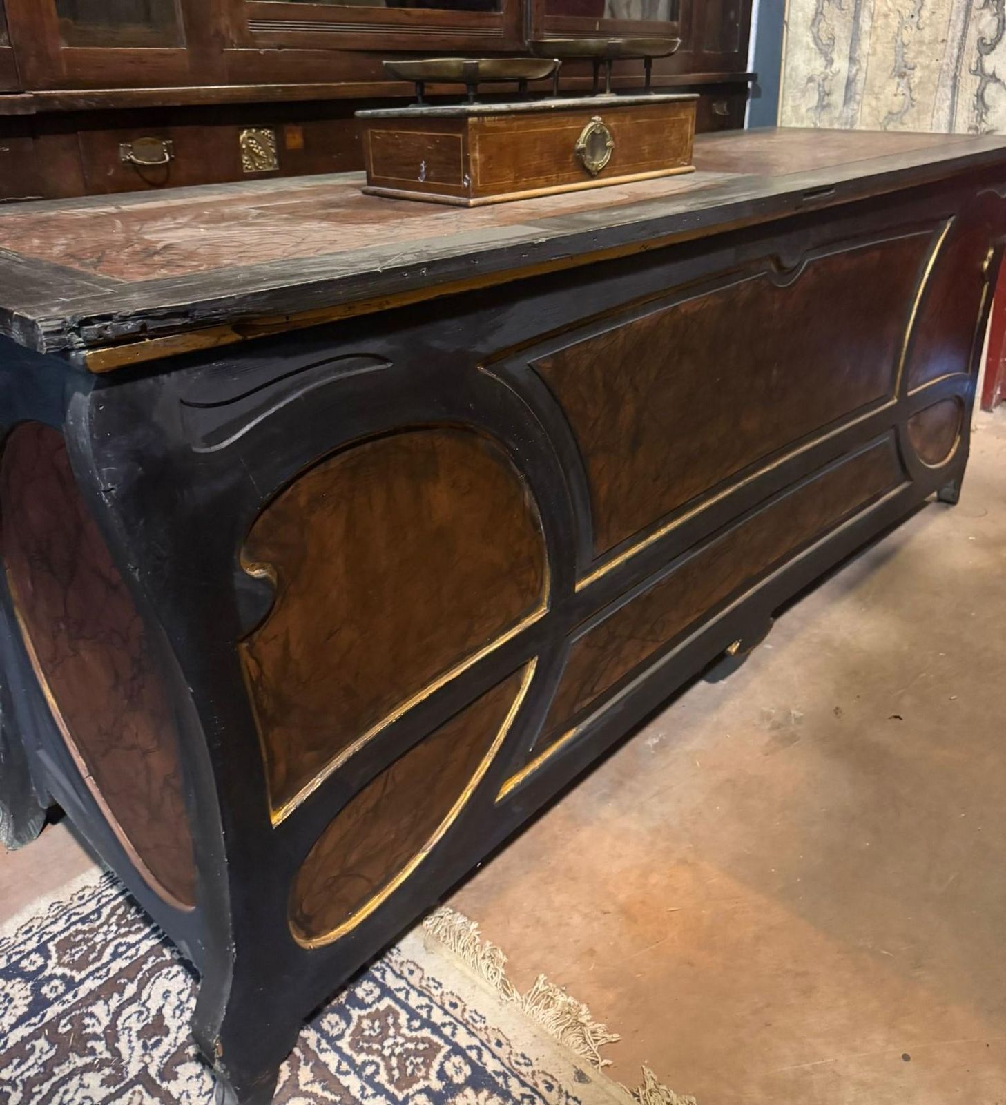 Art Nouveau Shop Counter In Lacquered Wood With A Faux Marble Effect, Italy photo Furniture