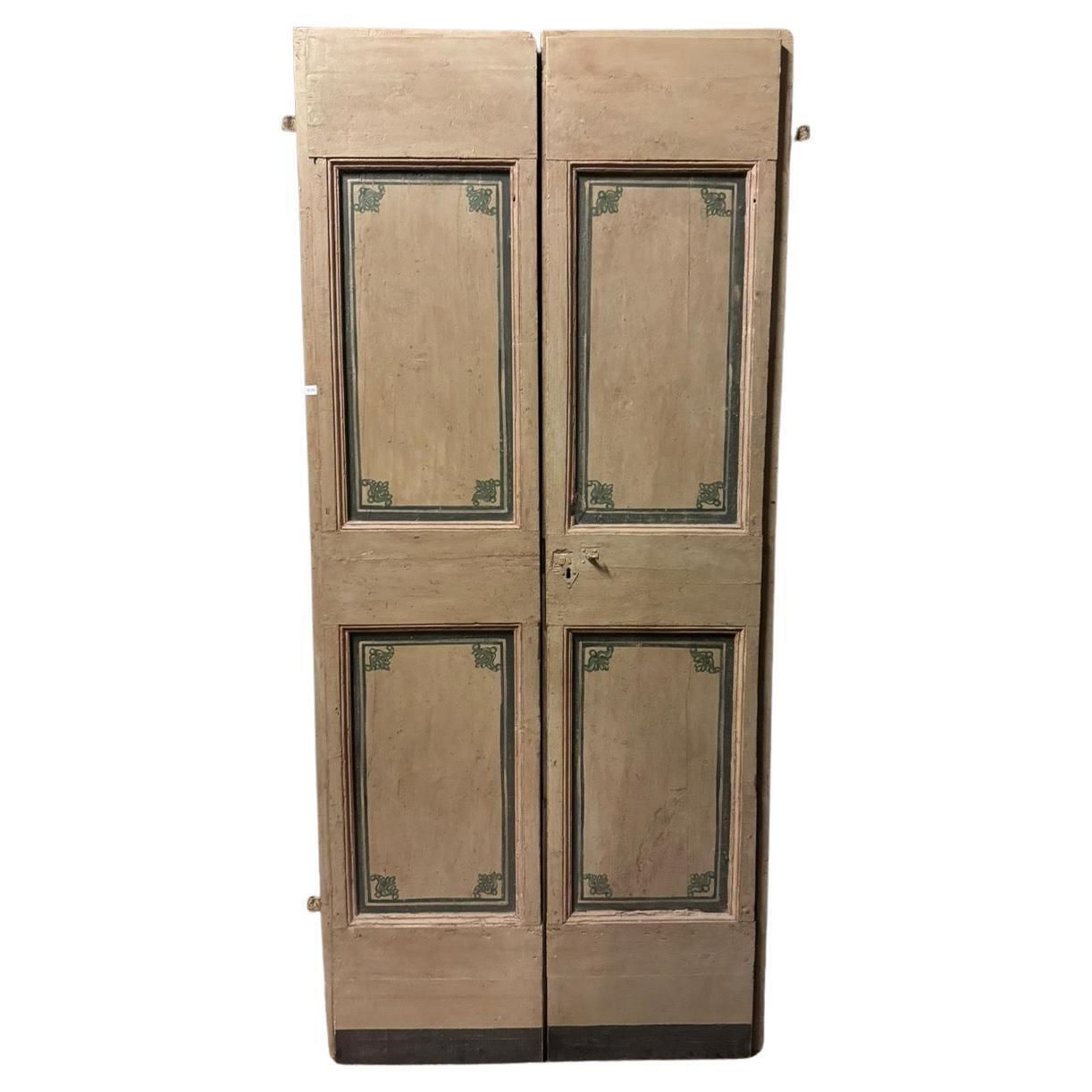 Double Leaf Door In Lacquered Wood, Painted Panels, Italy