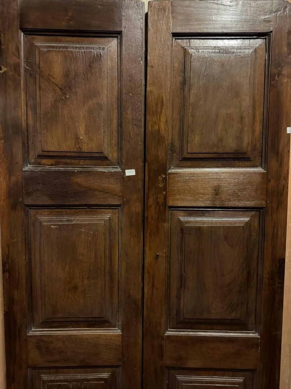 Antique Door In Walnut Wood, Two Leaves With Carved Panels, Italy photo vinterior