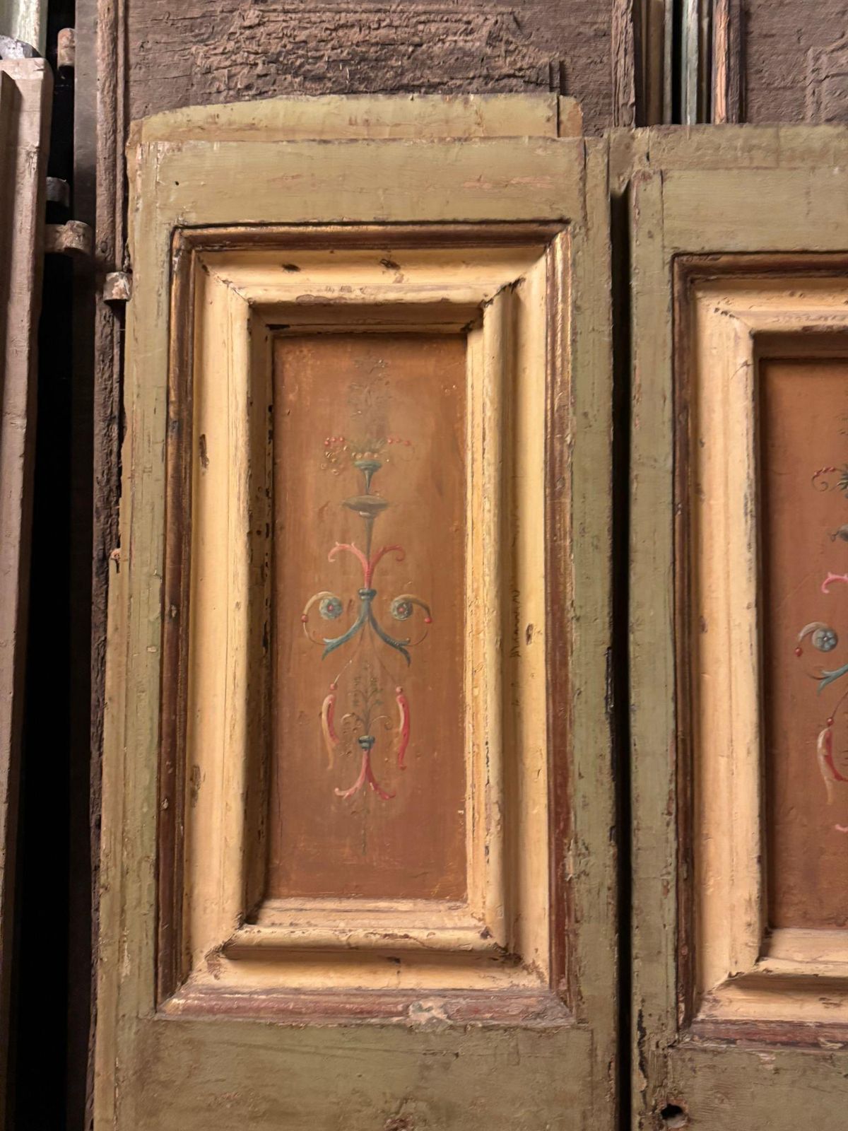 Interior Door In Lacquered Wood With Two Doors And Painted Panels, Italy photo vintage