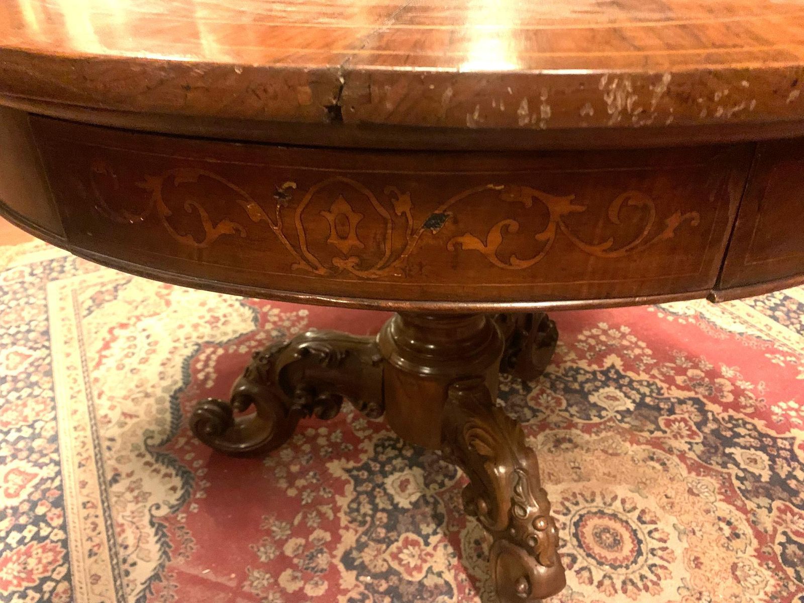 Walnut Living Room Table, Featuring A Round Top With Central Inlay, Italy photo 2212.0