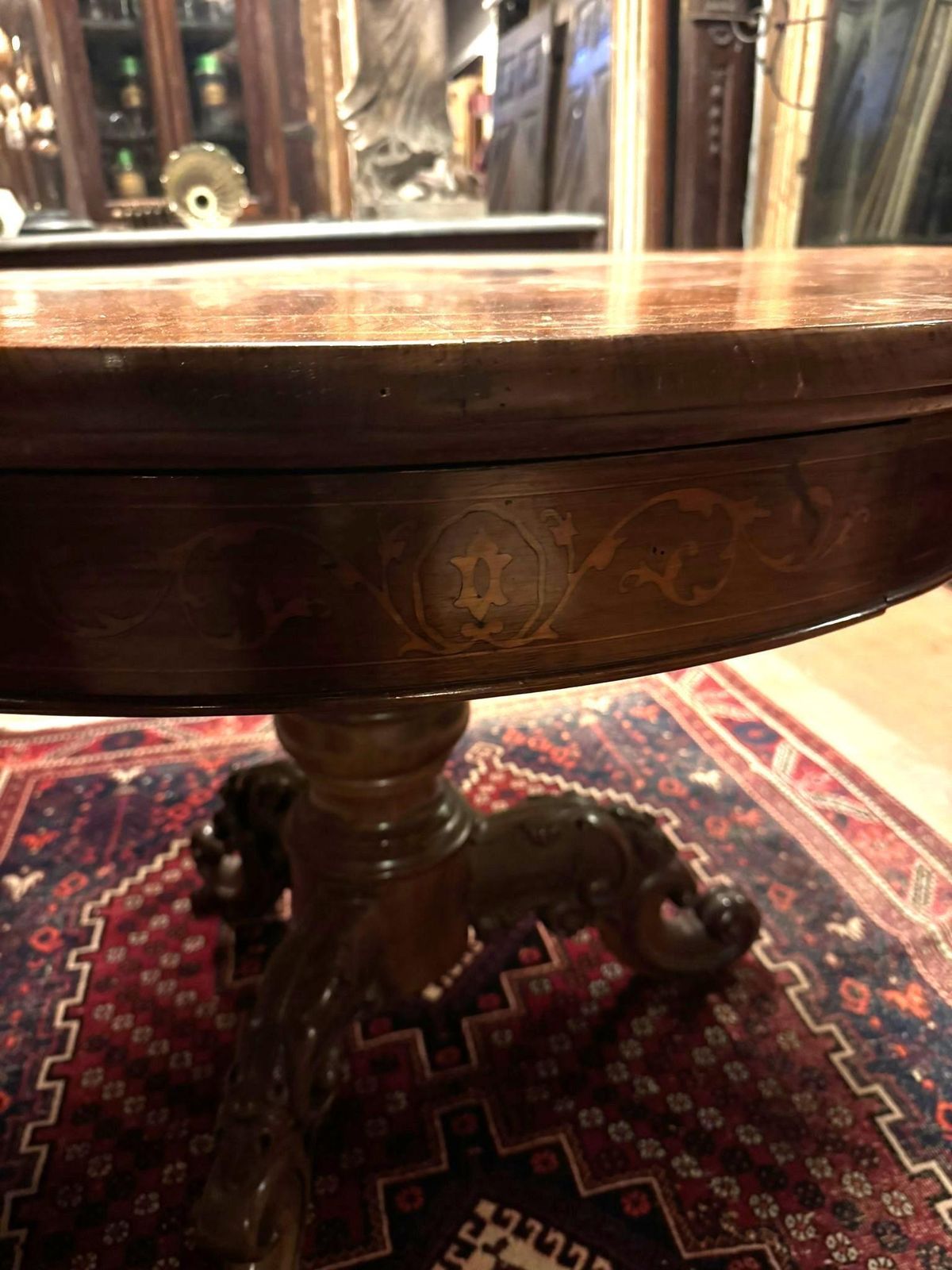 Walnut Living Room Table, Featuring A Round Top With Central Inlay, Italy photo vinterior