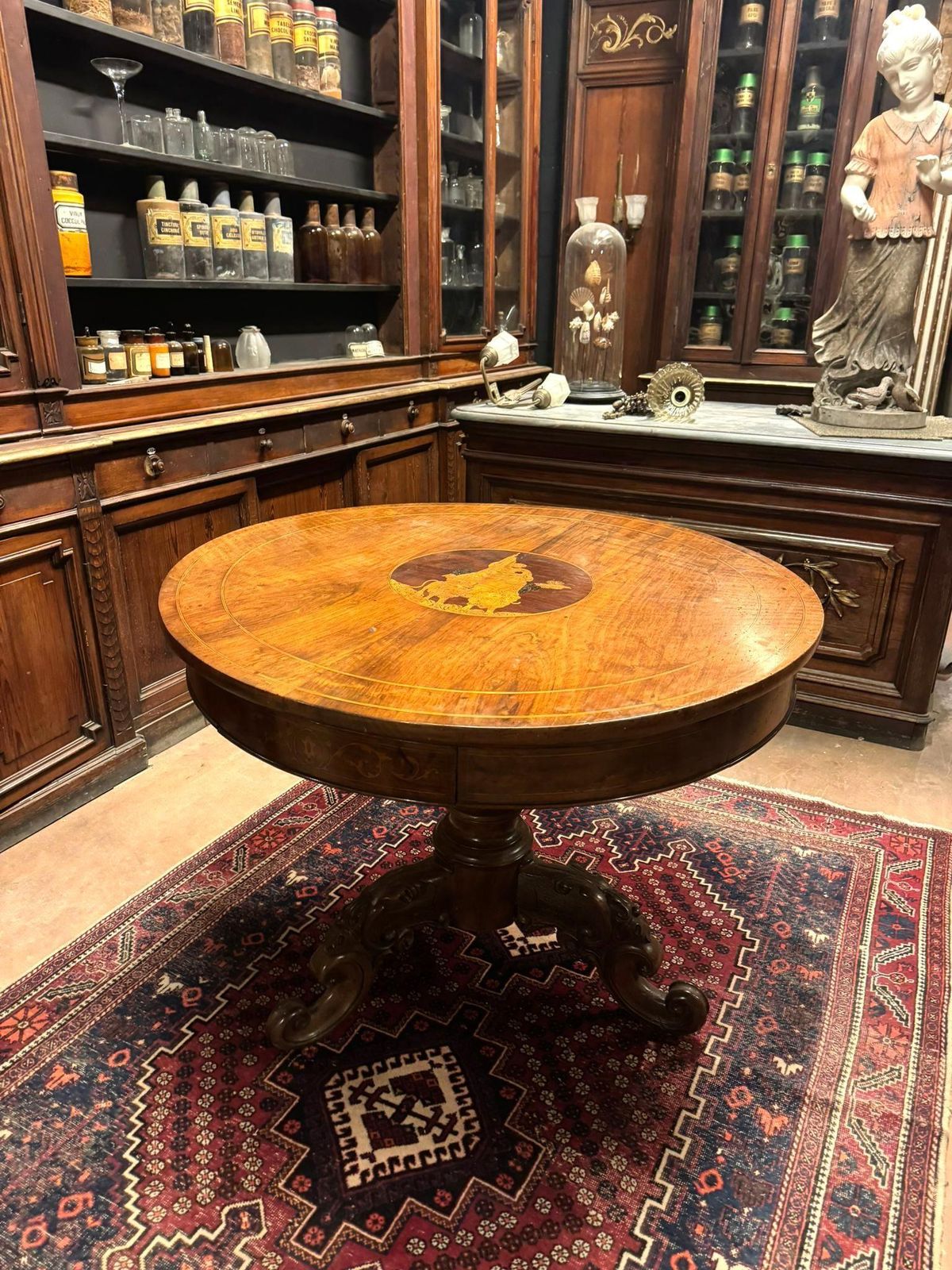 photo for sale Walnut Living Room Table, Featuring A Round Top With Central Inlay, Italy