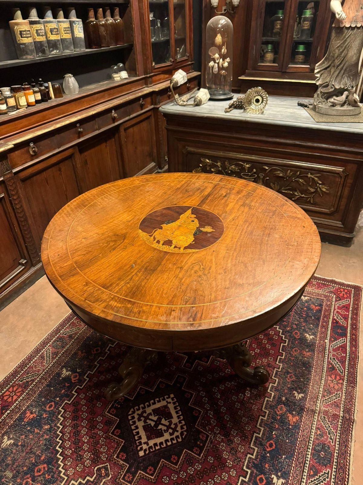 Furniture Walnut Living Room Table, Featuring A Round Top With Central Inlay, Italy photo