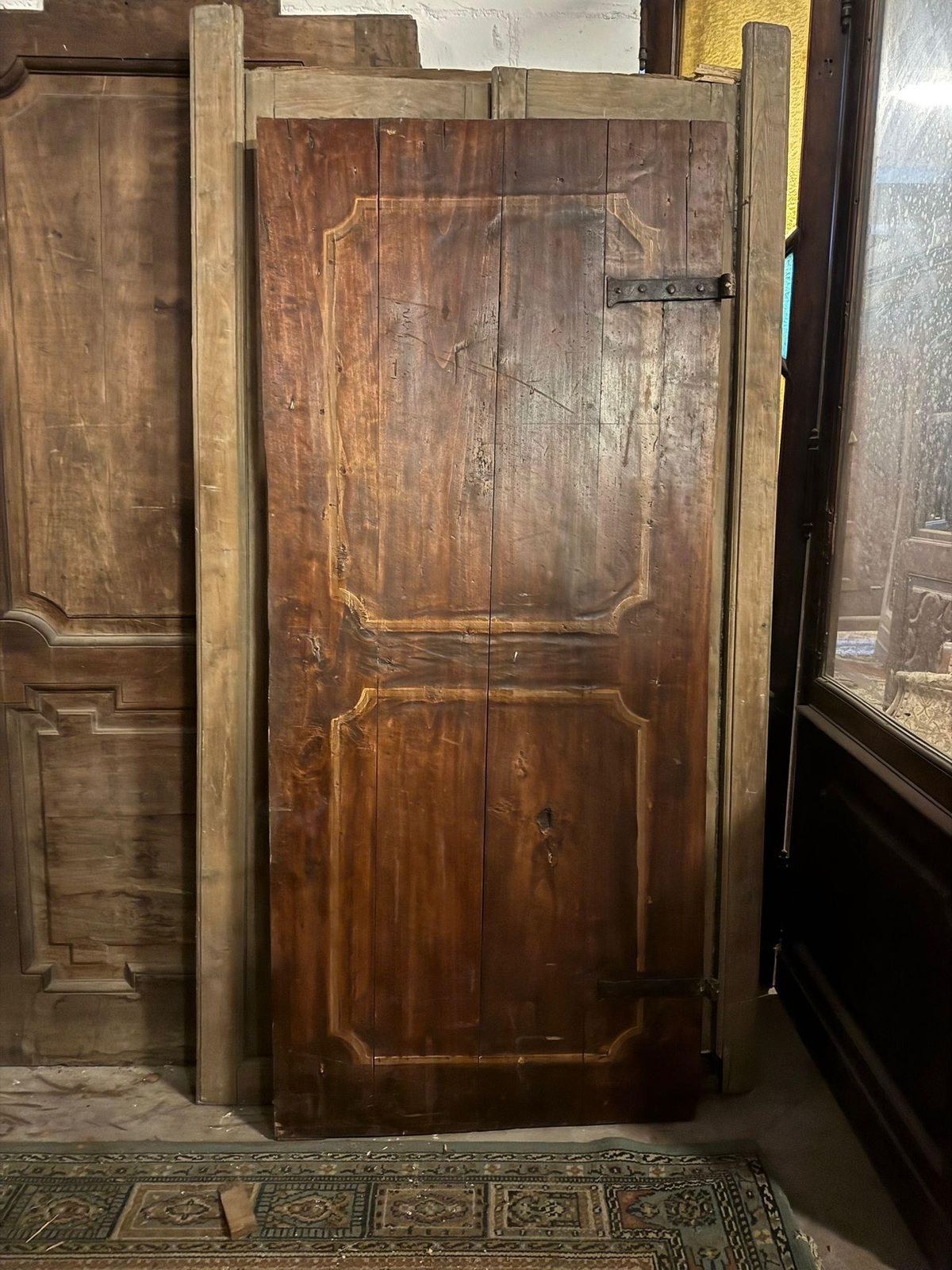 Rustic Single Leaf Door In Larch Wood, Squared And Painted Panels, Italy photo vinterior
