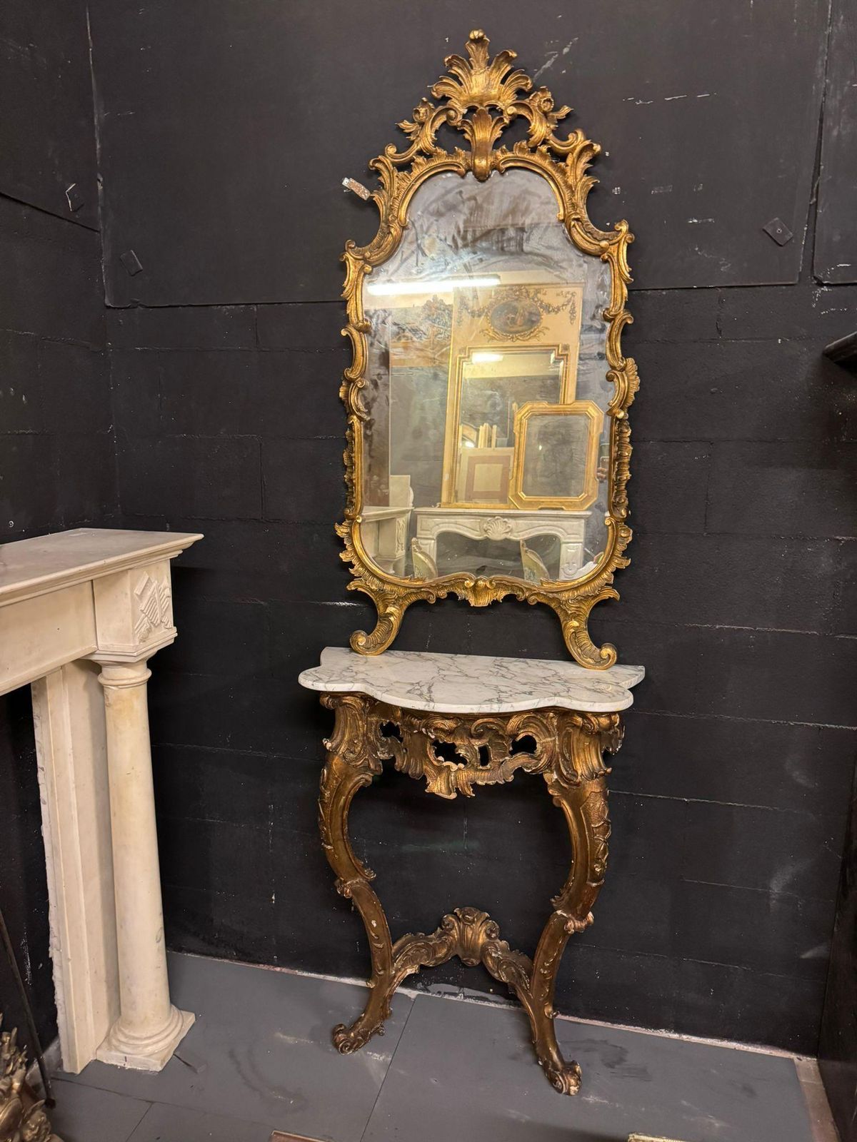 Console With Mirror In Carved And Gilded Wood And Base Table, Italy photo furniture