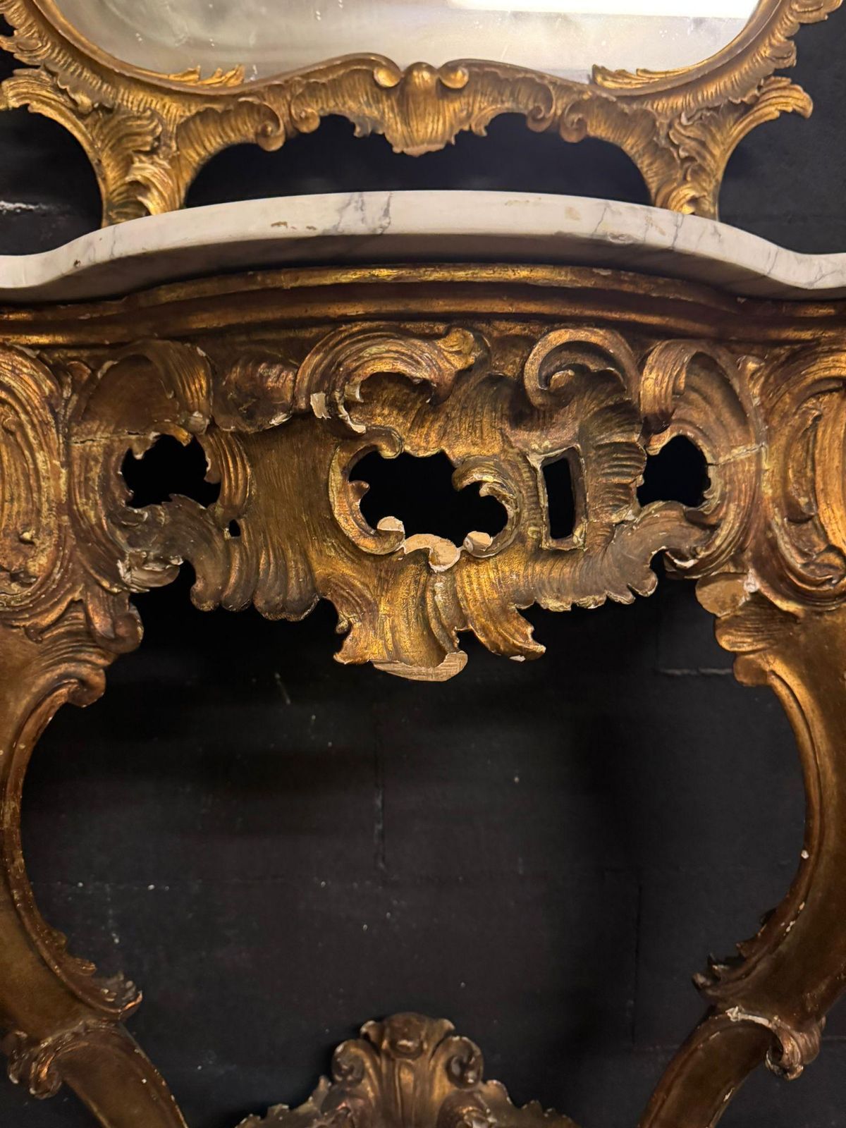 Console With Mirror In Carved And Gilded Wood And Base Table, Italy photo vinterior
