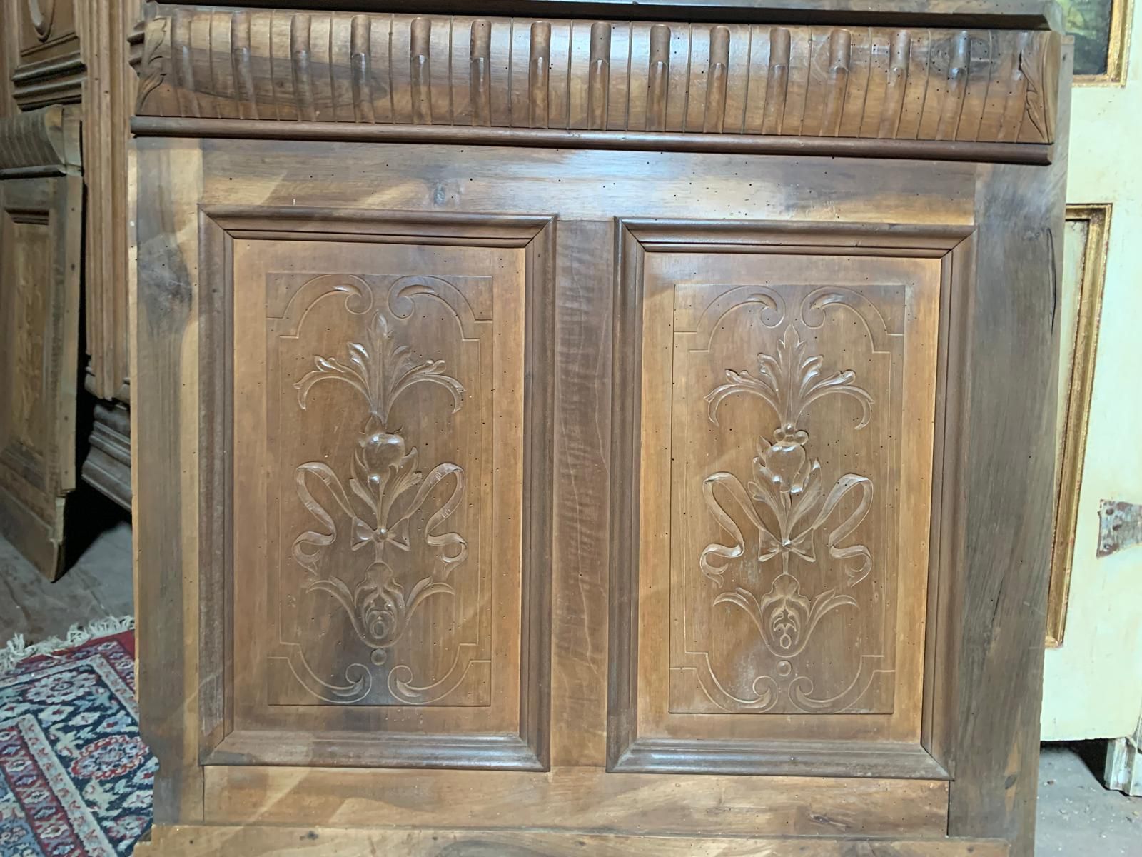Liberty Boiserie In Walnut With Carved Panels And Three Double Doors (One Glass) photo for sale