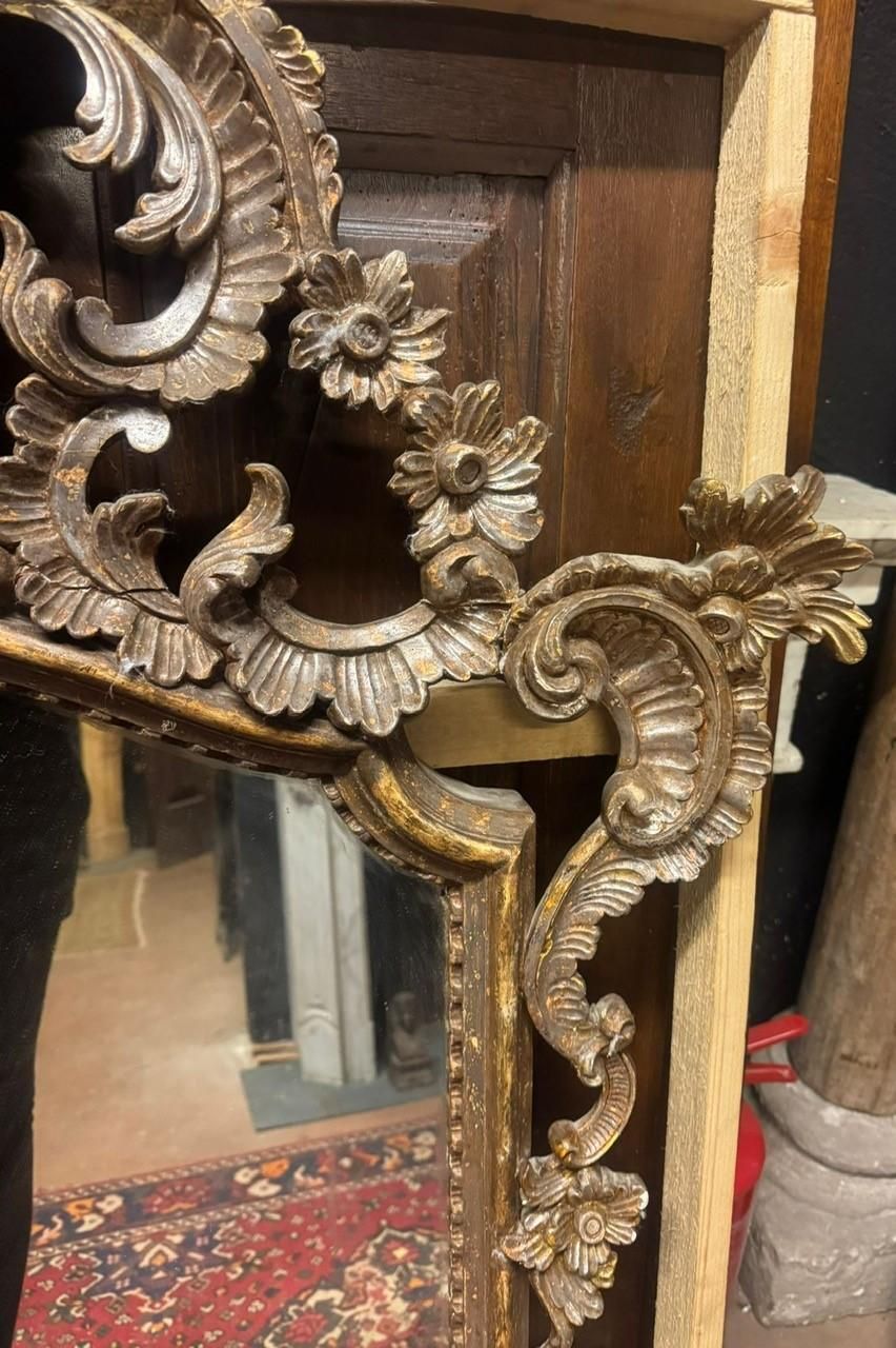 Mirror In Silver Lacquered Wood, Richly Carved With Open Carved Top, Italy photo for sale