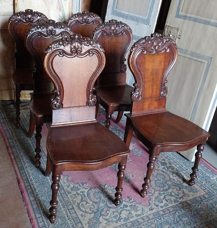 Set Of 6 Walnut Chairs, Richly Carved, Italy photo for sale
