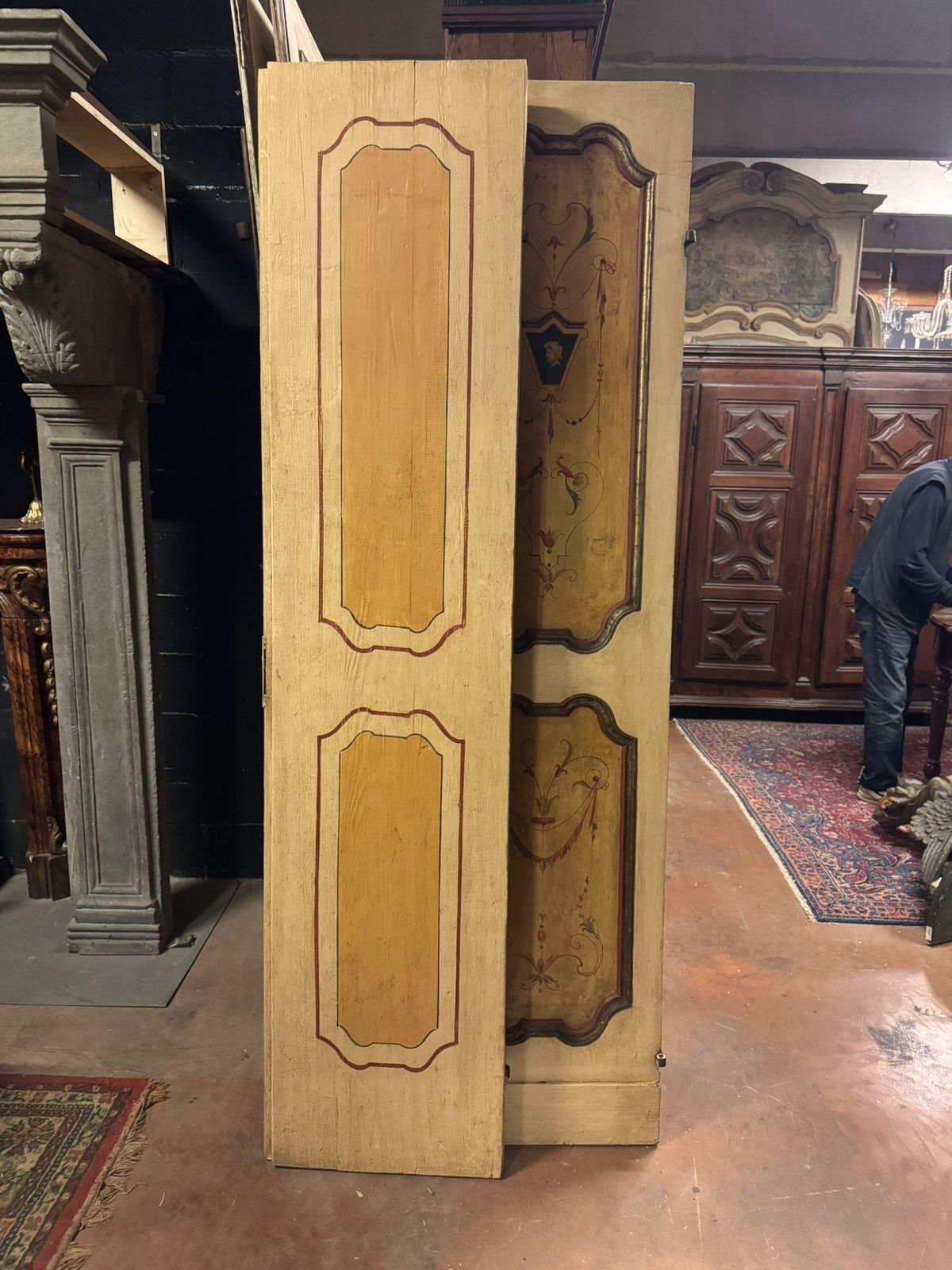 Double Door In Lacquered And Painted Wood, Golden Moldings, Italy photo Home Fixtures