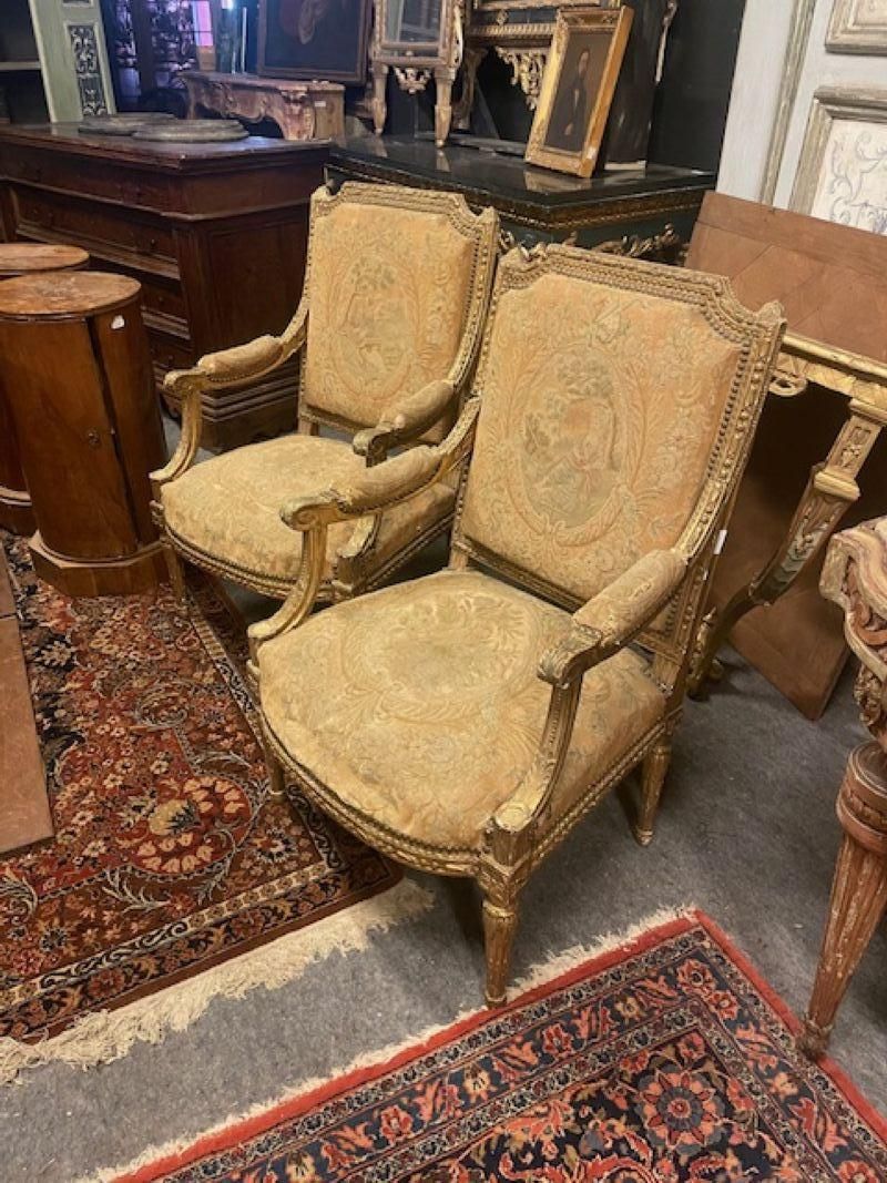 Pair Of Louis XV Armchairs In Carved And Gilded Wood, France photo for sale