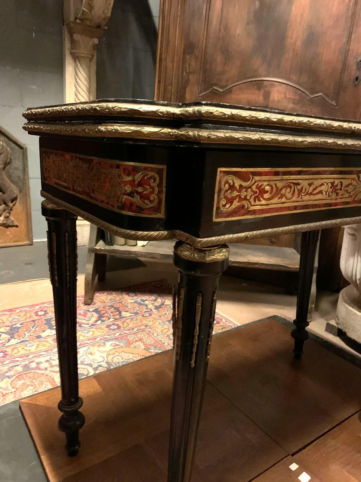 Boulle Style Game Table In Ebonized Wood And Gilded Decorations, France photo buy