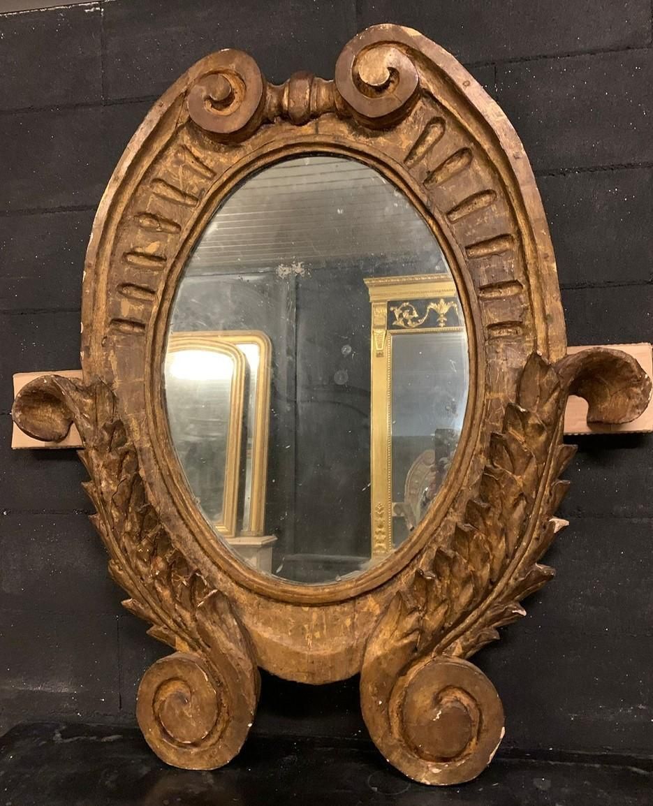 Oval Wall Mirror In Carved And Gilded Wood, Italy photo furniture